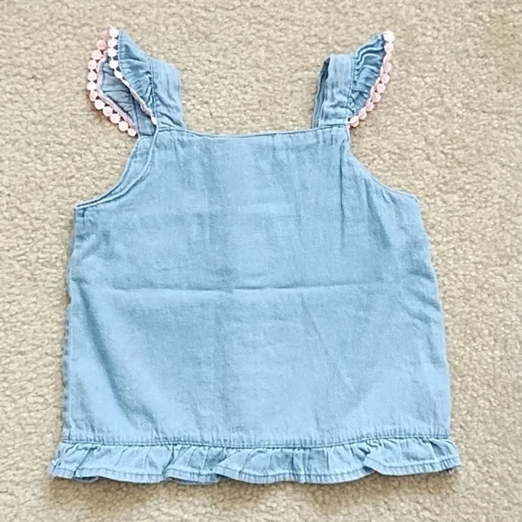 Little Lass Denim Top Girls Size 4T Western Embroidered Ruffles Blue Pink - Picture 4 of 7